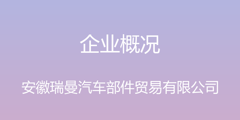 企业概况 - 安徽瑞曼汽车部件贸易有限公司